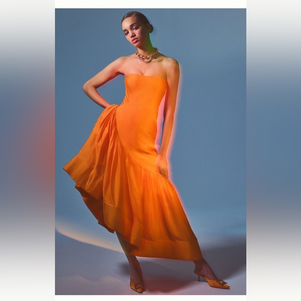 Anthropologie Orange Let Me Be Asymmetrical Dress Size XS